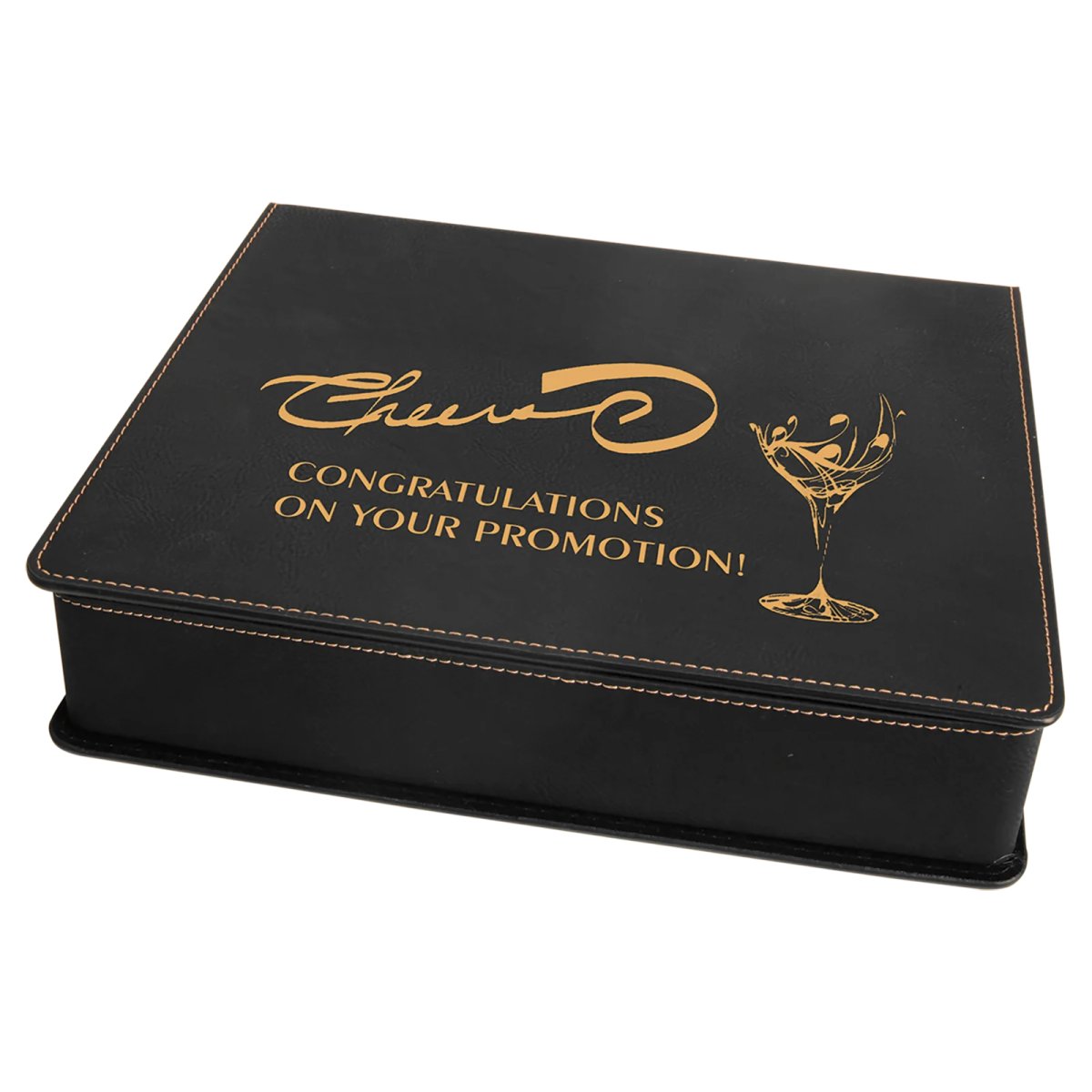 Black/Gold Engraved Faux Leather 5-Piece Wine Tool Gift Set - Angle view