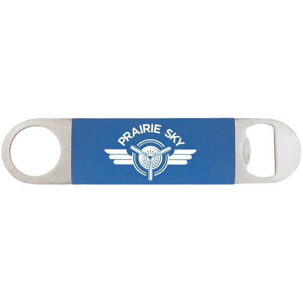 1 1/2" x 7" Blue/White Bottle Opener with Silicone Grip - Blue/White