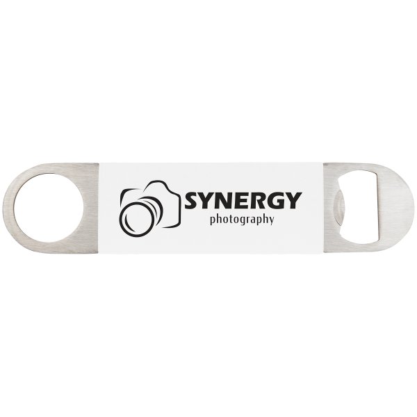 1 1/2" x 7" White/Black Bottle Opener with Silicone Grip - White/Black