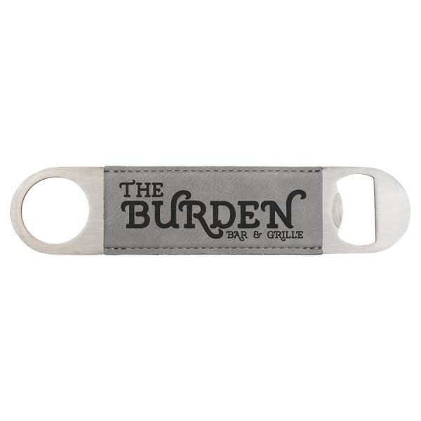 1 1/2" x 7" Gray Engraved Faux Leather Bottle Opener - Gray/Black/Silver