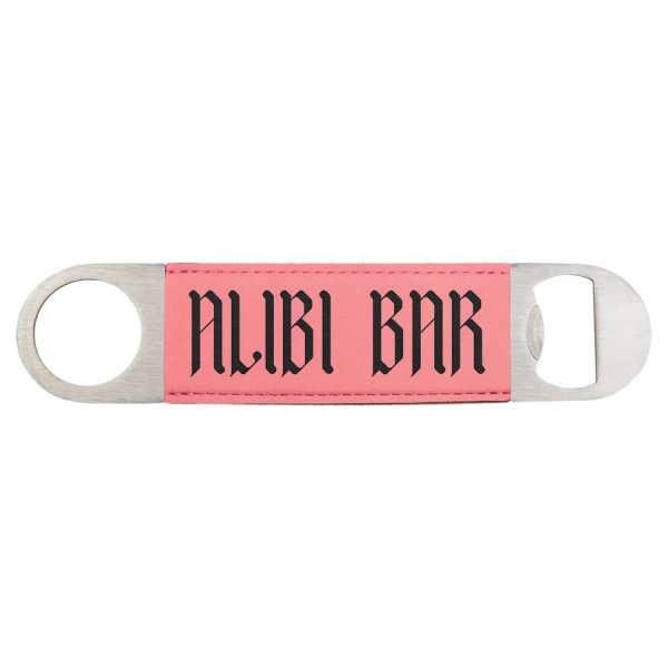 1 1/2" x 7" Pink Engraved Faux Leather Bottle Opener - Pink/Black/Silver