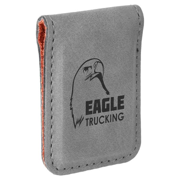 1 3/4" x 2 1/2" Gray Engraved Faux Leather Money Clip - Gray/Black