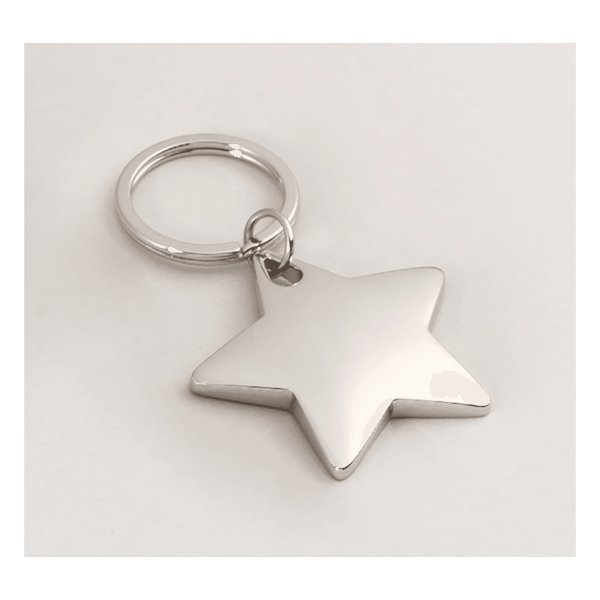 1 7/8" x 3" Polished Silver Star Key Ring - Silver