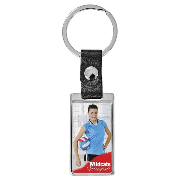 3 3/4" x 1 1/4" Rectangle Custom Printed Keychain with White Insert - Silver/White/Black