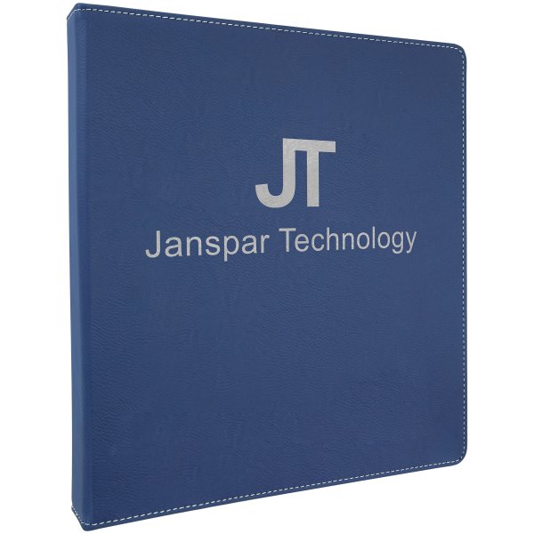 10 1/2" x 11 1/2" Blue/Silver Engraved Faux Leather 3 Ring Binder with 1" Slant D Rings - Blue