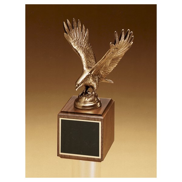 10 3/4" Fully Modeled Antique Bronze Eagle Casting on a Walnut Base with Black Custom Engraved Engraving Plate - Walnut/Gold/Black