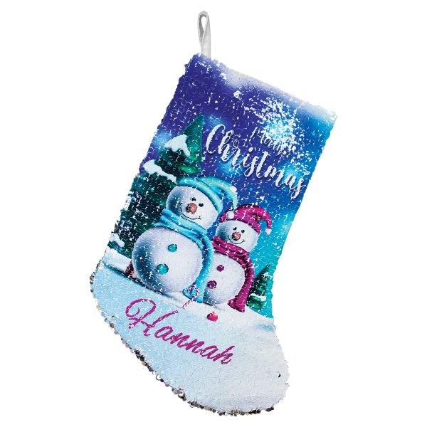10" x 14" Reversible Sequin Christmas Stocking - White