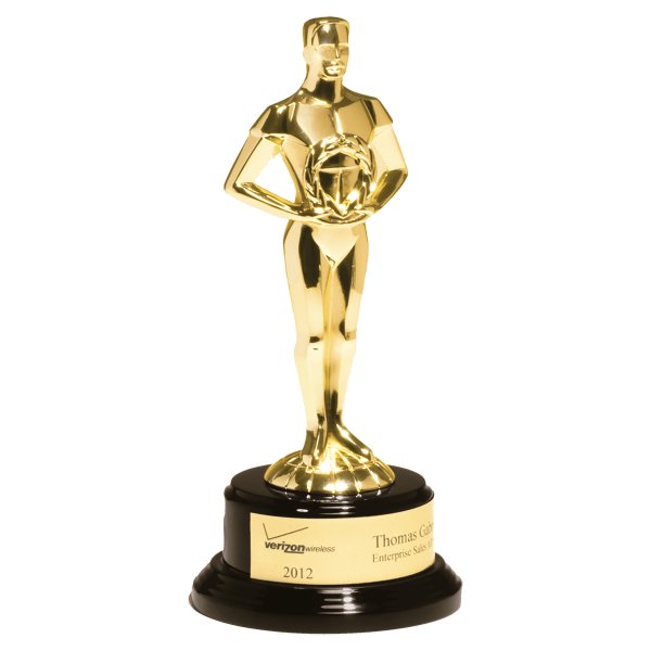11" Cast Metal Goldtone Finish Classic Achiever Figure on a Black Piano Finish Base with a Gold Flex-Brass Plastic Plate - Black/Gold