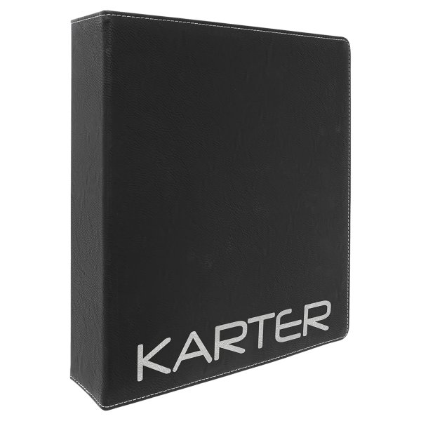 11" x 11 1/2" Black/Siver Engraved Faux Leather 3 Ring Binder with 2" Slant D Rings - Black