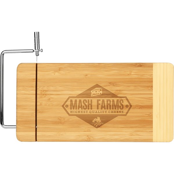 12" x 6" Bamboo Rectangle Cutting Board with Metal Cheese Cutter - Bamboo