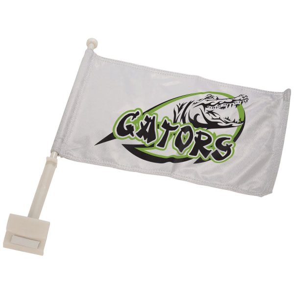 16" x 10 1/2" White Custom Printed Car Flag with Pole - White