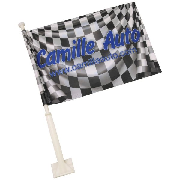 12" x 8" White Custom Printed Car Flag with Pole - White