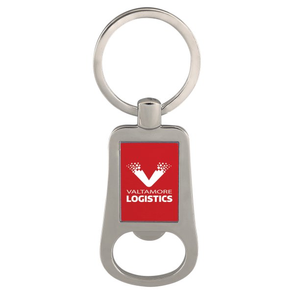 2 1/8" Silver/Red Custom Engraved Bottle Opener Keychain - Silver/Red