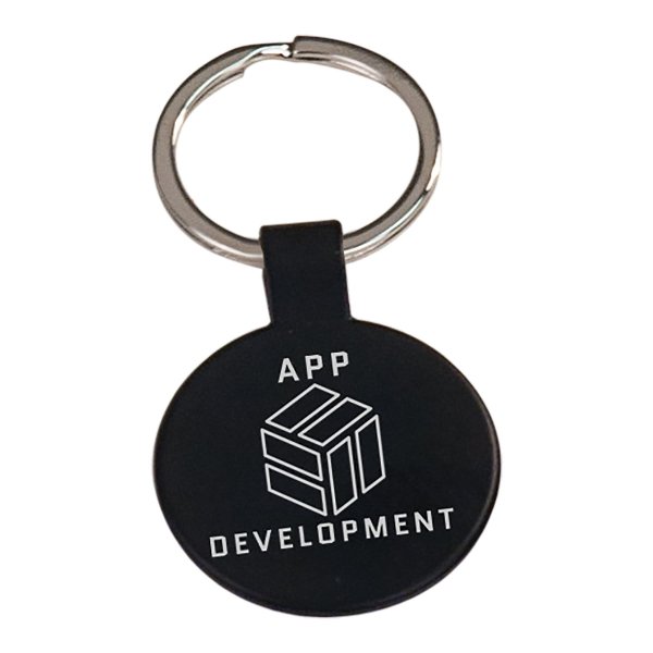 1 1/2" Black Custom Engraved Round Keychain - Black
