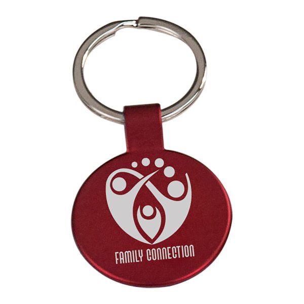 1 1/2" Red Custom Engraved Round Keychain - Red