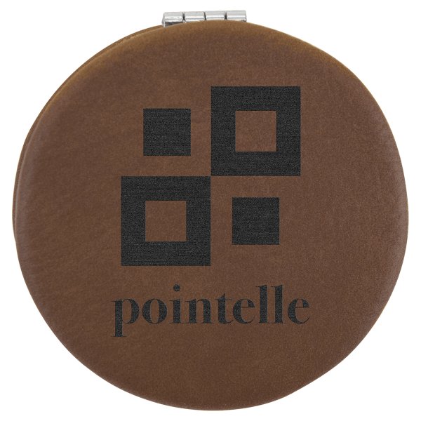 2 1/2" Dark Brown Engraved Faux Leather Compact Mirror - Dark Brown