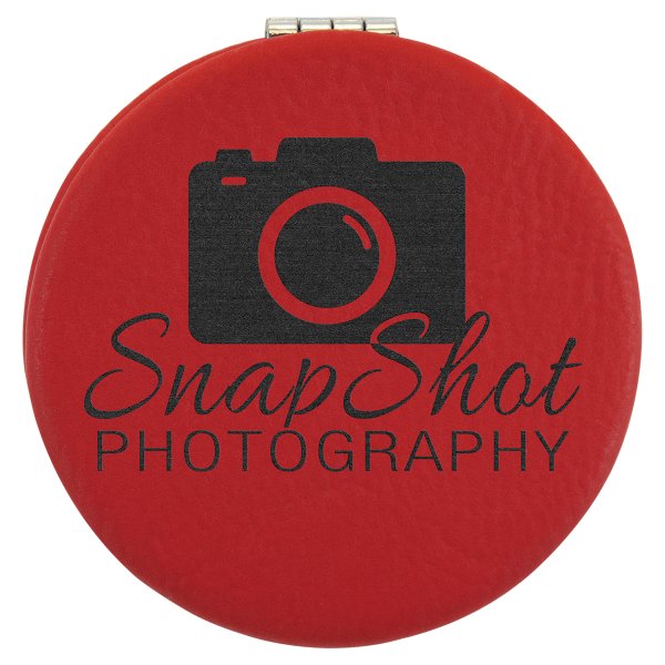 2 1/2" Red Engraved Faux Leather Compact Mirror - Red