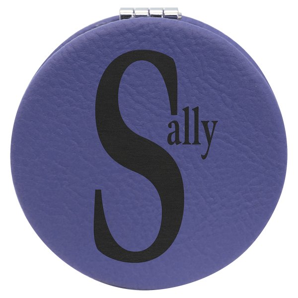2 1/2" Purple Engraved Faux Leather Compact Mirror - Purple