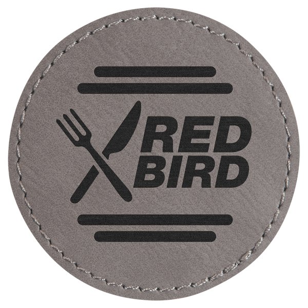 2 1/2" Gray Engraved Faux Leather Round Patch with Kota Pro Adhesive - Gray
