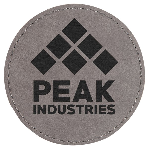 3" Gray Engraved Faux Leather Round Patch with Kota Pro Adhesive - Gray