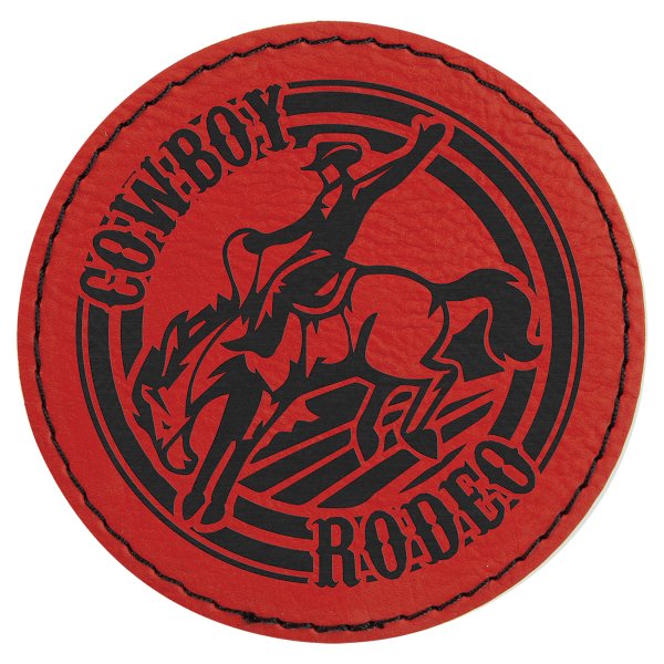 3" Red Engraved Faux Leather Round Patch with Kota Pro Adhesive - Red