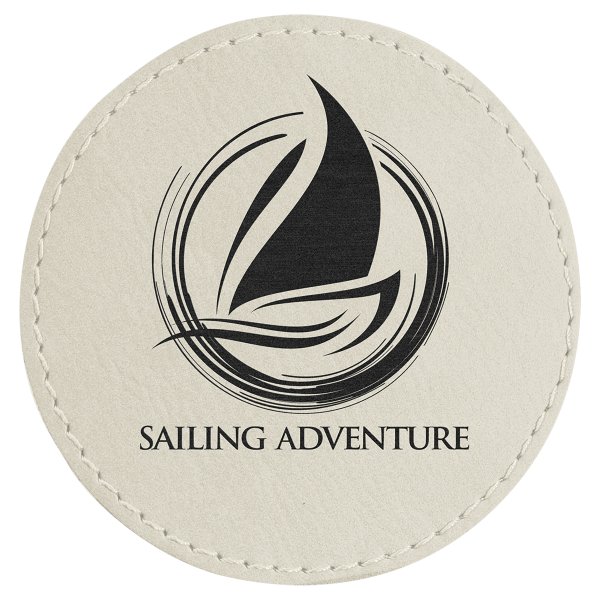3" White Engraved Faux Leather Round Patch with Kota Pro Adhesive - White