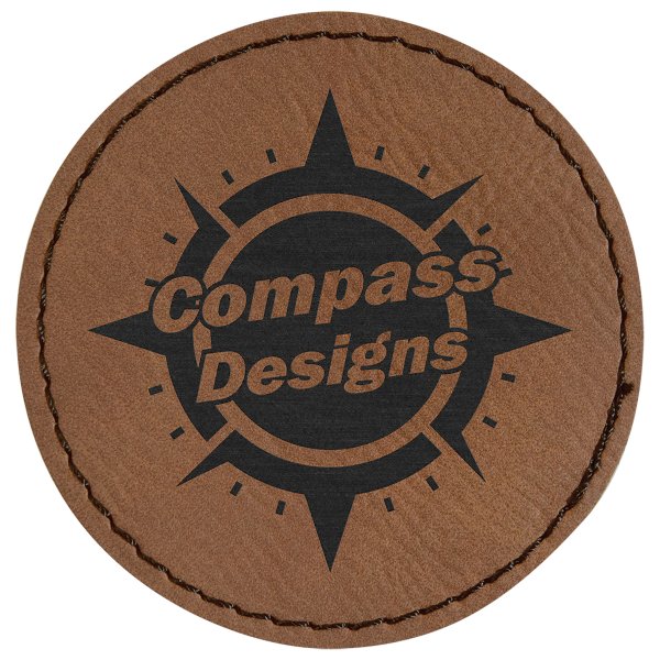 2 1/2" Round Dark Brown Engraved Faux Leather Patch with Adhesive - Dark Brown