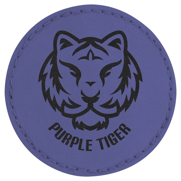 2 1/2" Round Purple Engraved Faux Leather Patch with Adhesive - Purple