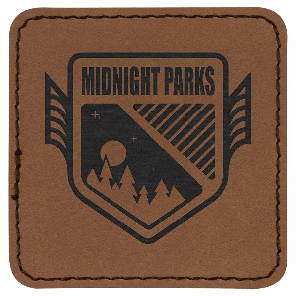 2 1/2" x 2 1/2" Dark Brown Engraved Faux Leather Patch with Adhesive - Dark Brown