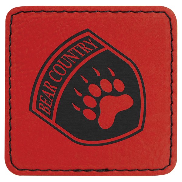 2 1/2" x 2 1/2" Red Engraved Faux Leather Patch with Adhesive - Red