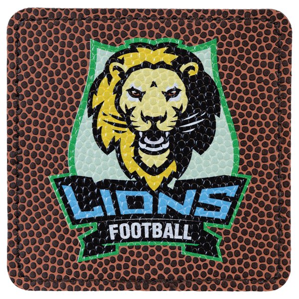 3" x 3" Football Engraved Faux Leather Square Patch with Kota Pro Adhesive - Football (Brown)