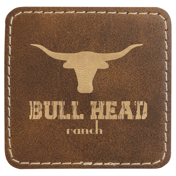 2 1/2" x 2 1/2" Rustic/Gold Engraved Faux Leather Square Patch with Kota Pro Adhesive - Rustic