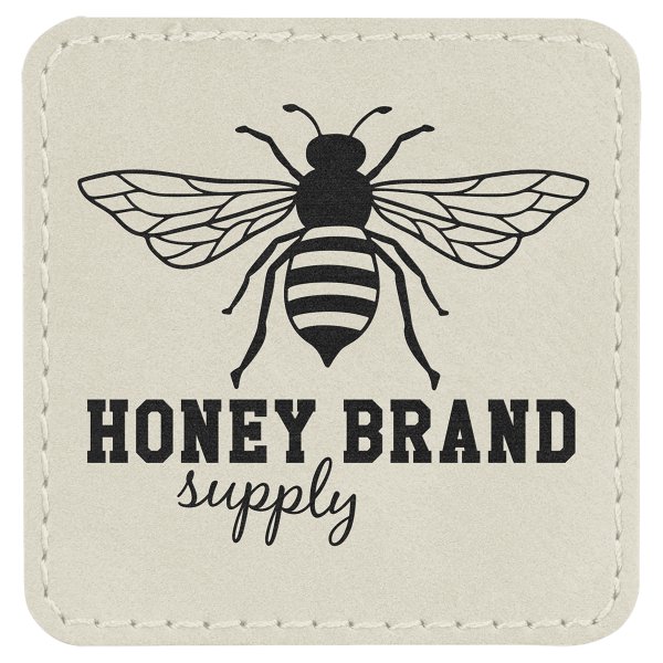 2 1/2" x 2 1/2" White Engraved Faux Leather Square Patch with Kota Pro Adhesive - White