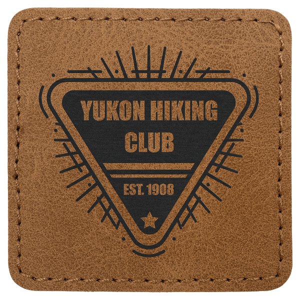 2 1/2" x 2 1/2" Medium Brown Premier Engraved Faux Leather Square Patch with Kota Pro Adhesive - Creekside Collection - Medium Brown