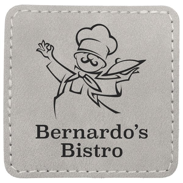 2 1/2" x 2 1/2" Light Gray Premier Engraved Faux Leather Square Patch with Kota Pro Adhesive - Creekside Collection - Light Gray