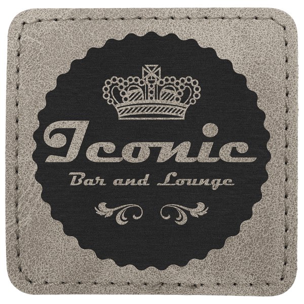 2 1/2" x 2 1/2" Gray Premier Engraved Faux Leather Square Patch with Kota Pro Adhesive - Creekside Collection - Gray