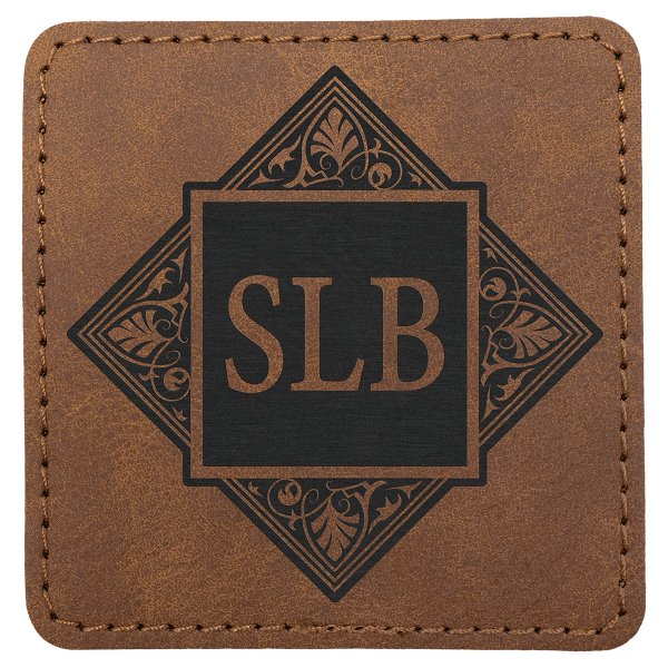 3" x 3" Dark Brown Premier Engraved Faux Leather Square Patch with Kota Pro Adhesive - Creekside Collection - Dark Brown