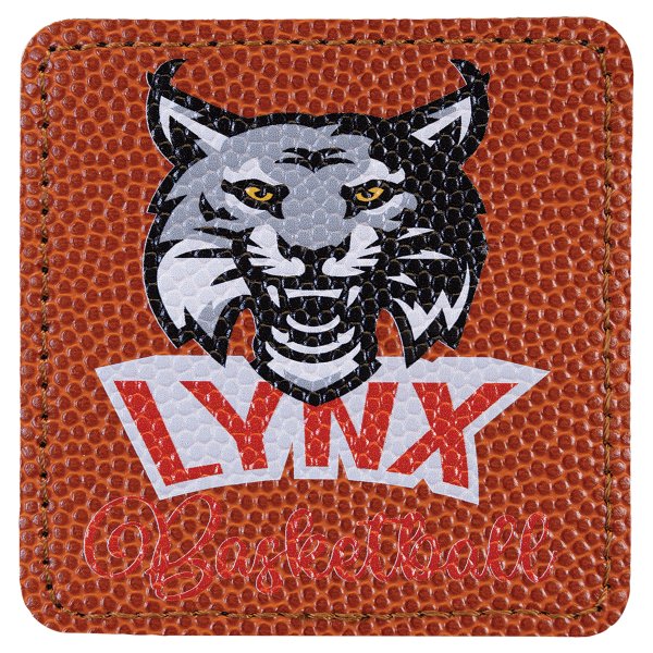 3" x 3" Square Basketball Engraved Faux Leather Patch with Adhesive - Orange