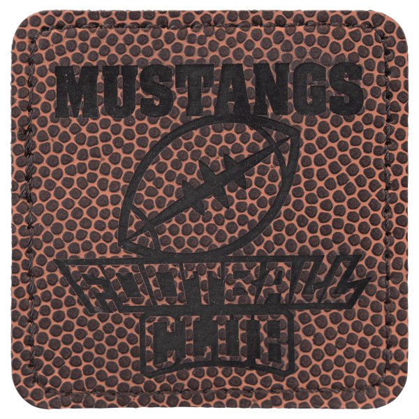 2 1/2" x 2 1/2" Square Football Engraved Faux Leather Patch with Adhesive - Brown