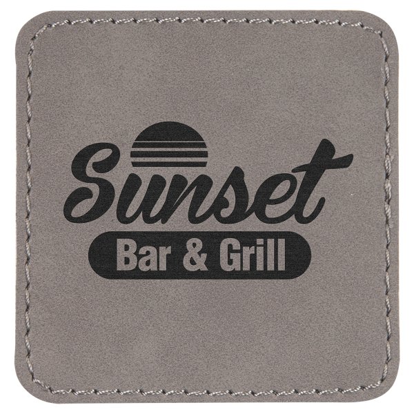 2 1/2" x 2 1/2" Square Gray Engraved Faux Leather Patch with Adhesive - Gray