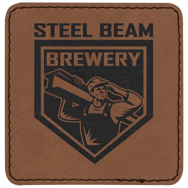 3" x 3" Square Dark Brown Engraved Faux Leather Patch with Adhesive - Dark Brown
