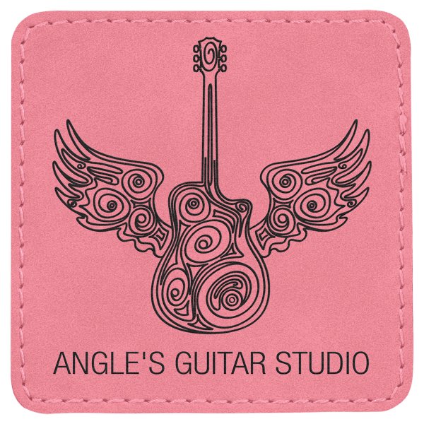 3" x 3" Square Pink Engraved Faux Leather Patch with Adhesive - Pink