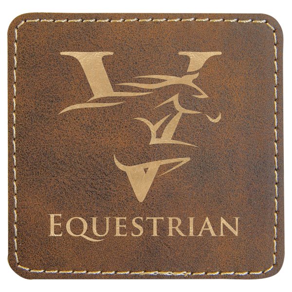 3" x 3" Square Rustic/Gold Engraved Faux Leather Patch with Adhesive - Rustic