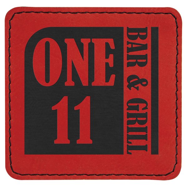 3" x 3" Square Red Engraved Faux Leather Patch with Adhesive - Red