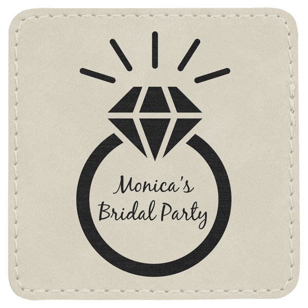 3" x 3" Square White Engraved Faux Leather Patch with Adhesive - White