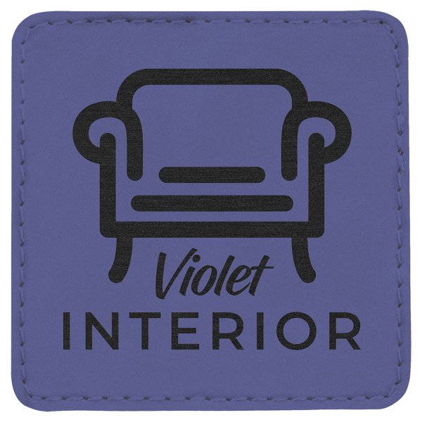 3" x 3" Square Purple Engraved Faux Leather Patch with Adhesive - Purple