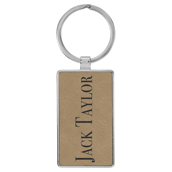 2 3/4" x 1 1/4" Engraved Faux Leather/Metal Light Brown Rectangle Keychain - Light Brown