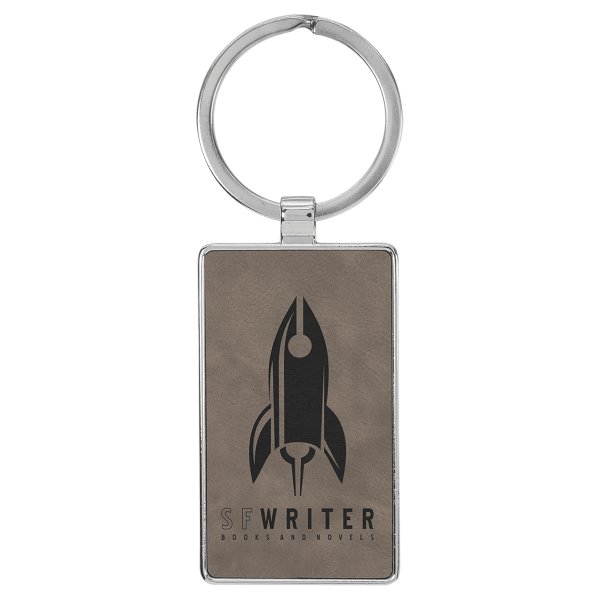 2 3/4" x 1 1/4" Engraved Faux Leather/Metal Gray Rectangle Keychain - Gray