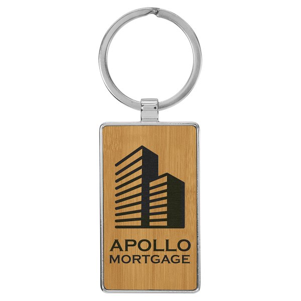 2 3/4" x 1 1/4" Engraved Faux Leather/Metal Bamboo Rectangle Keychain - Bamboo