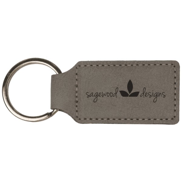 2 3/4" x 1 1/4" Gray Engraved Faux Leather Rectangle Keychain - Gray